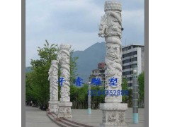 廣場(chǎng)雕塑漢白玉龍盤柱石雕，公園休