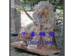 歐式雕塑非洲獅石雕，晚霞紅石材雕